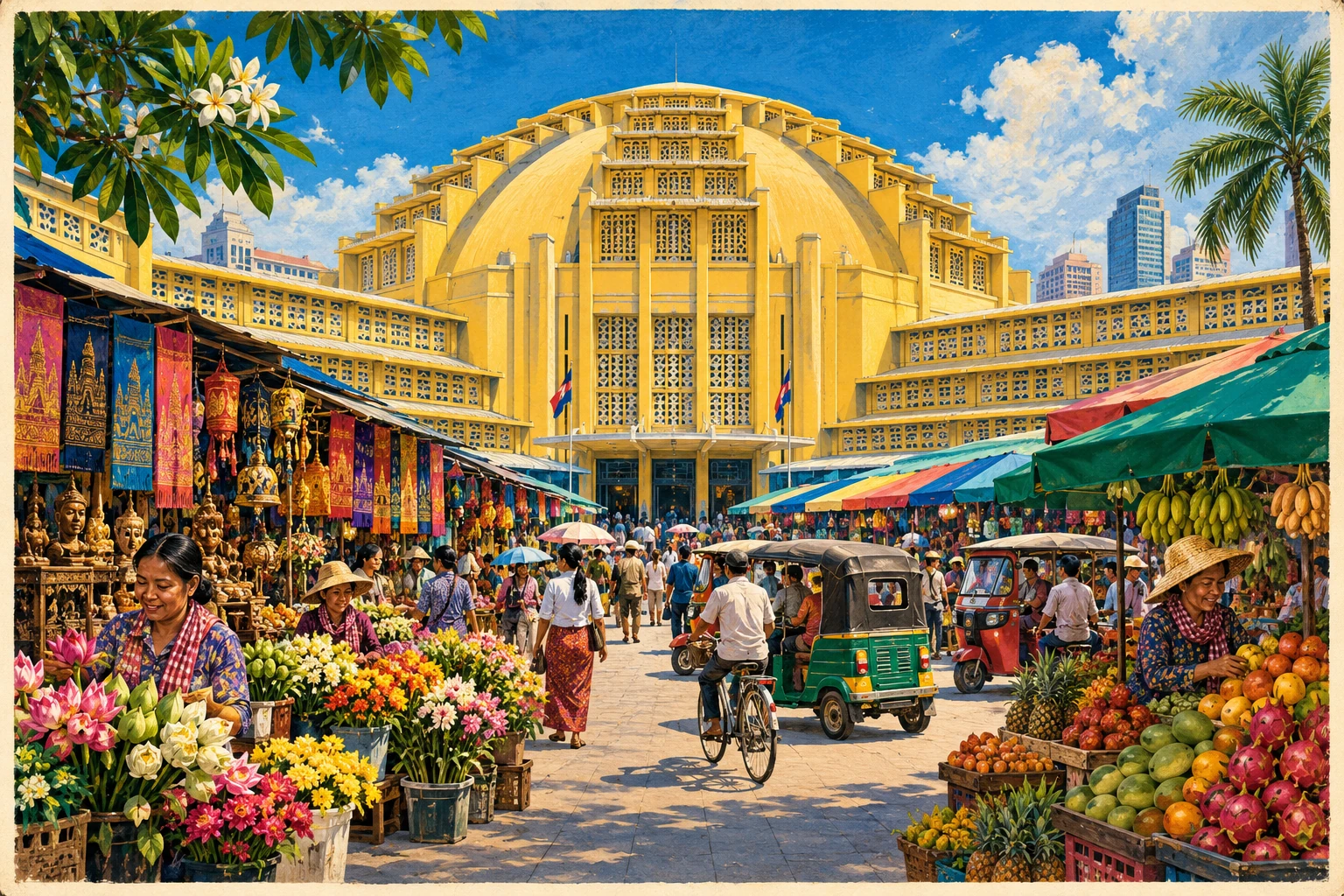 Illustrated view of Central Market Phnom Penh
