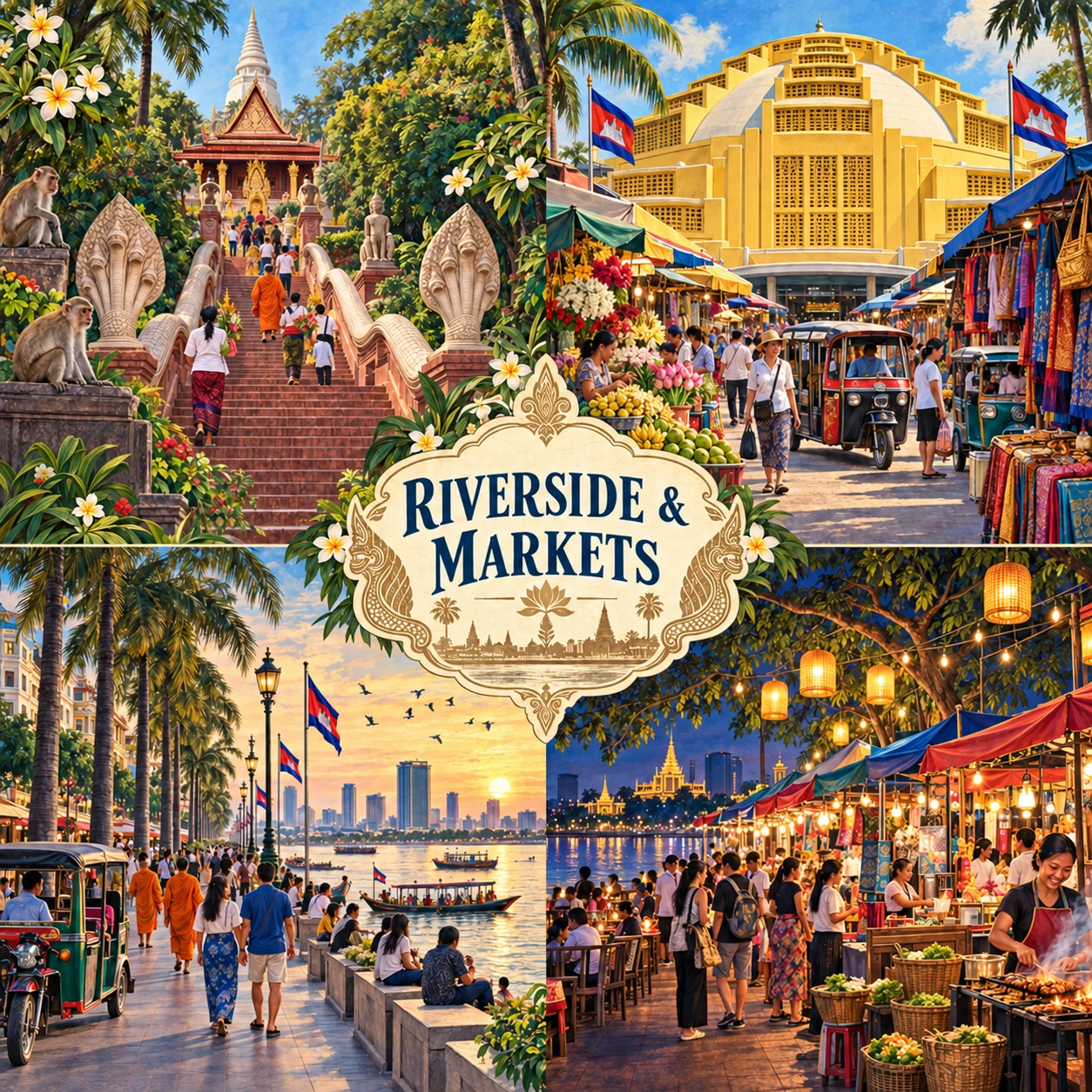 Illustrated Phnom Penh Riverside And Markets Route