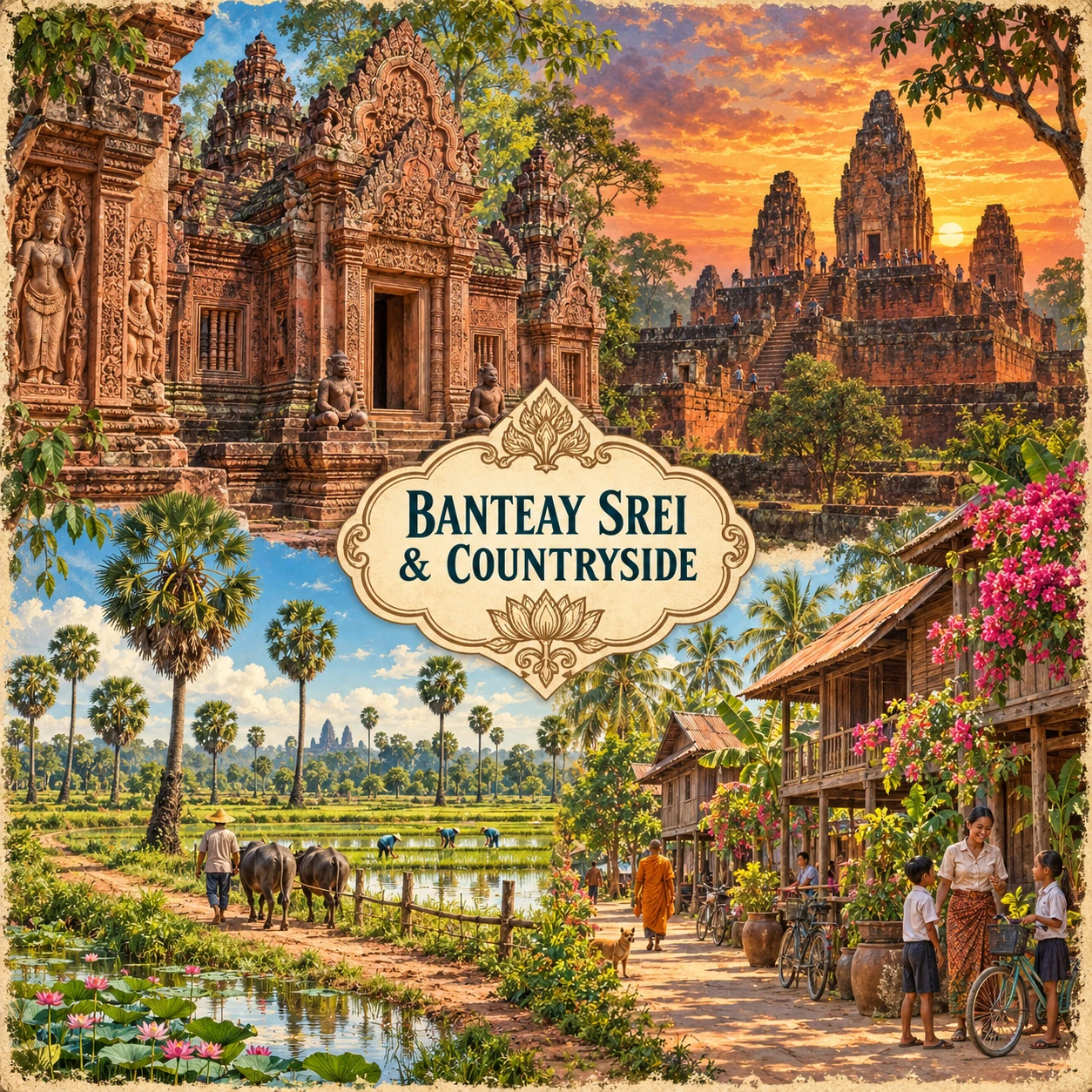 Illustrated Banteay Srei And Countryside Route