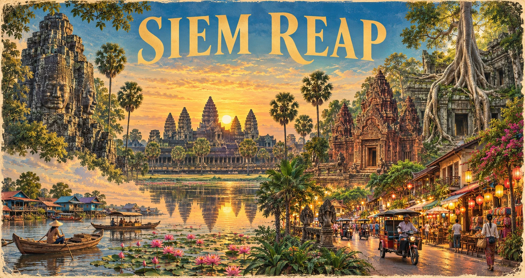 Illustrated panorama of Siem Reap