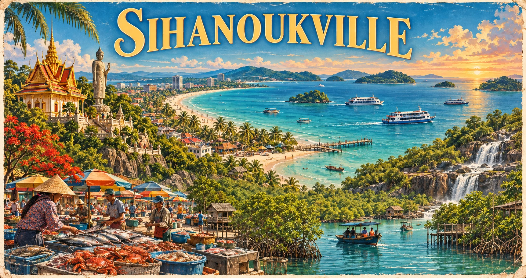 Illustrated panorama of Sihanoukville