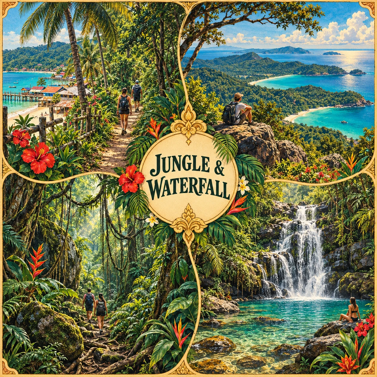 Illustrated Jungle And Waterfall Route