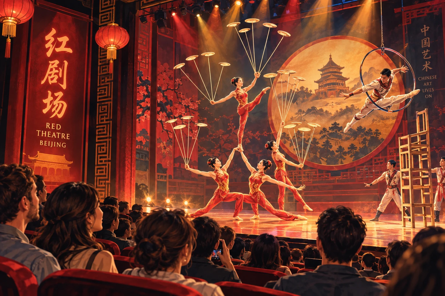 Illustrated Red Theatre acrobatics show in Beijing, China