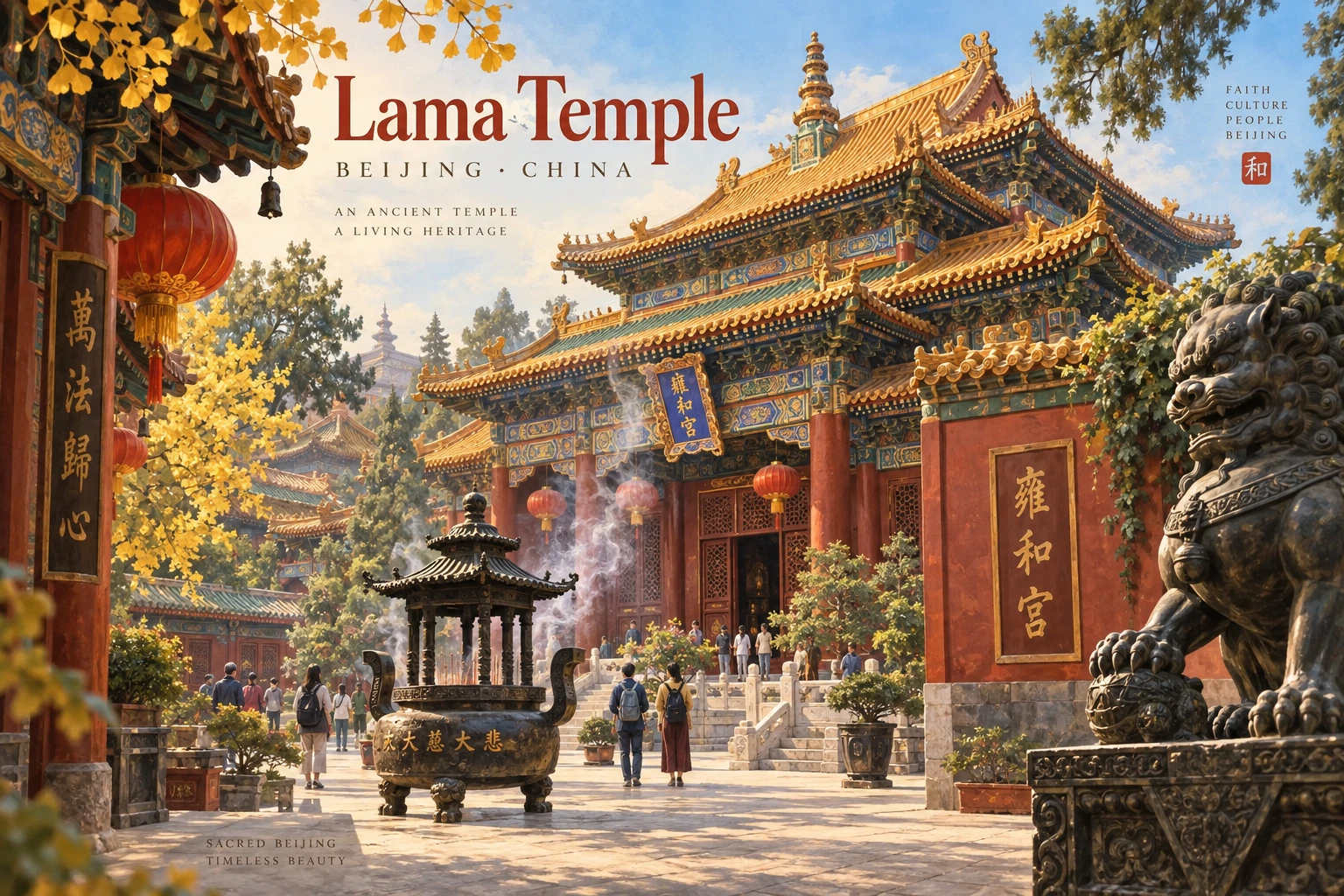 Illustrated Lama Temple in Beijing, China