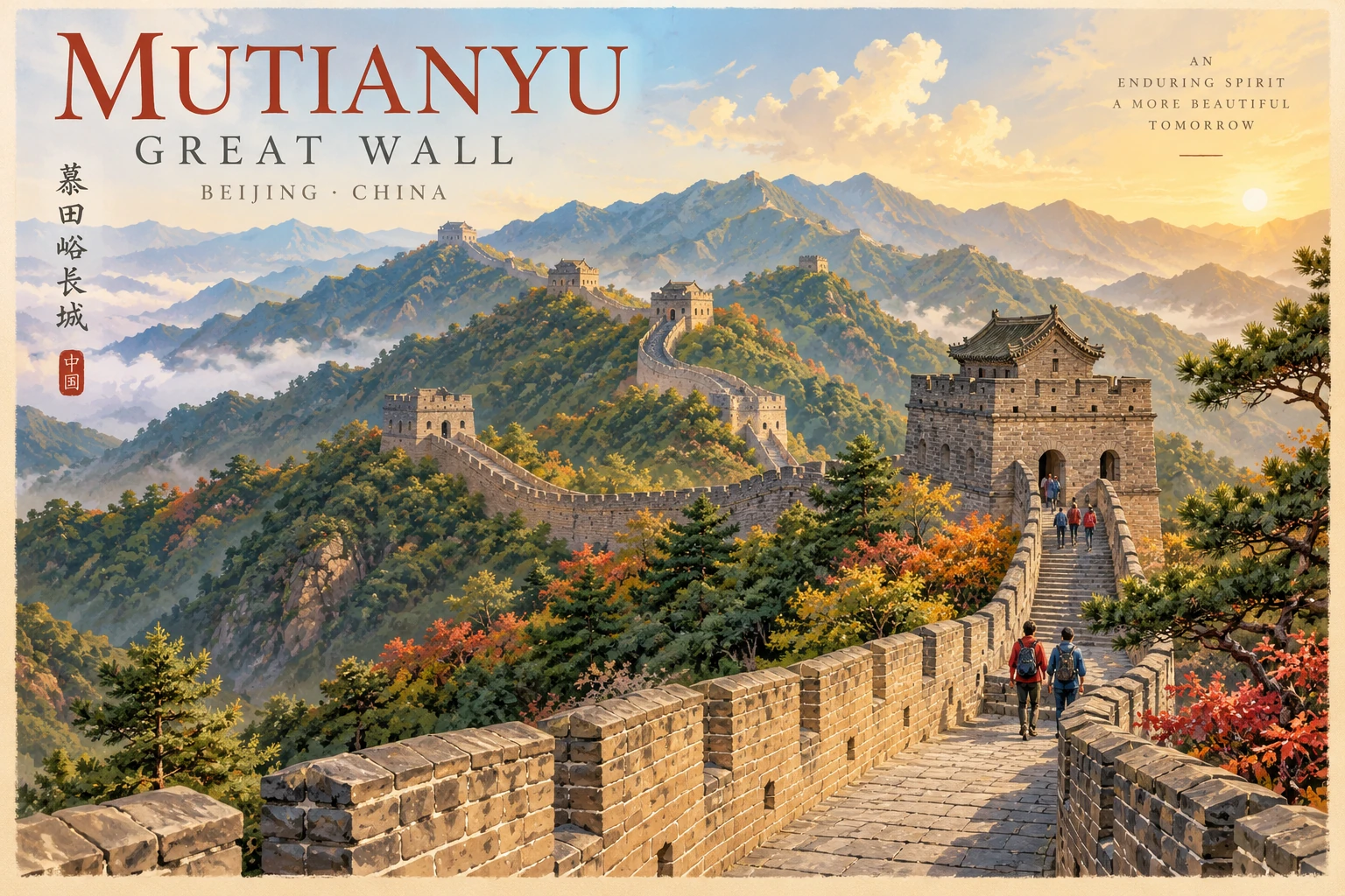 Illustrated Mutianyu Great Wall in Beijing, China