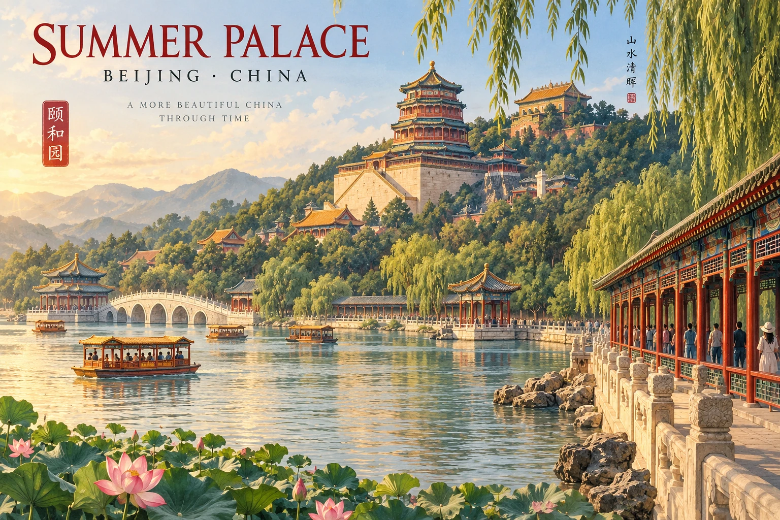 Illustrated Summer Palace in Beijing, China