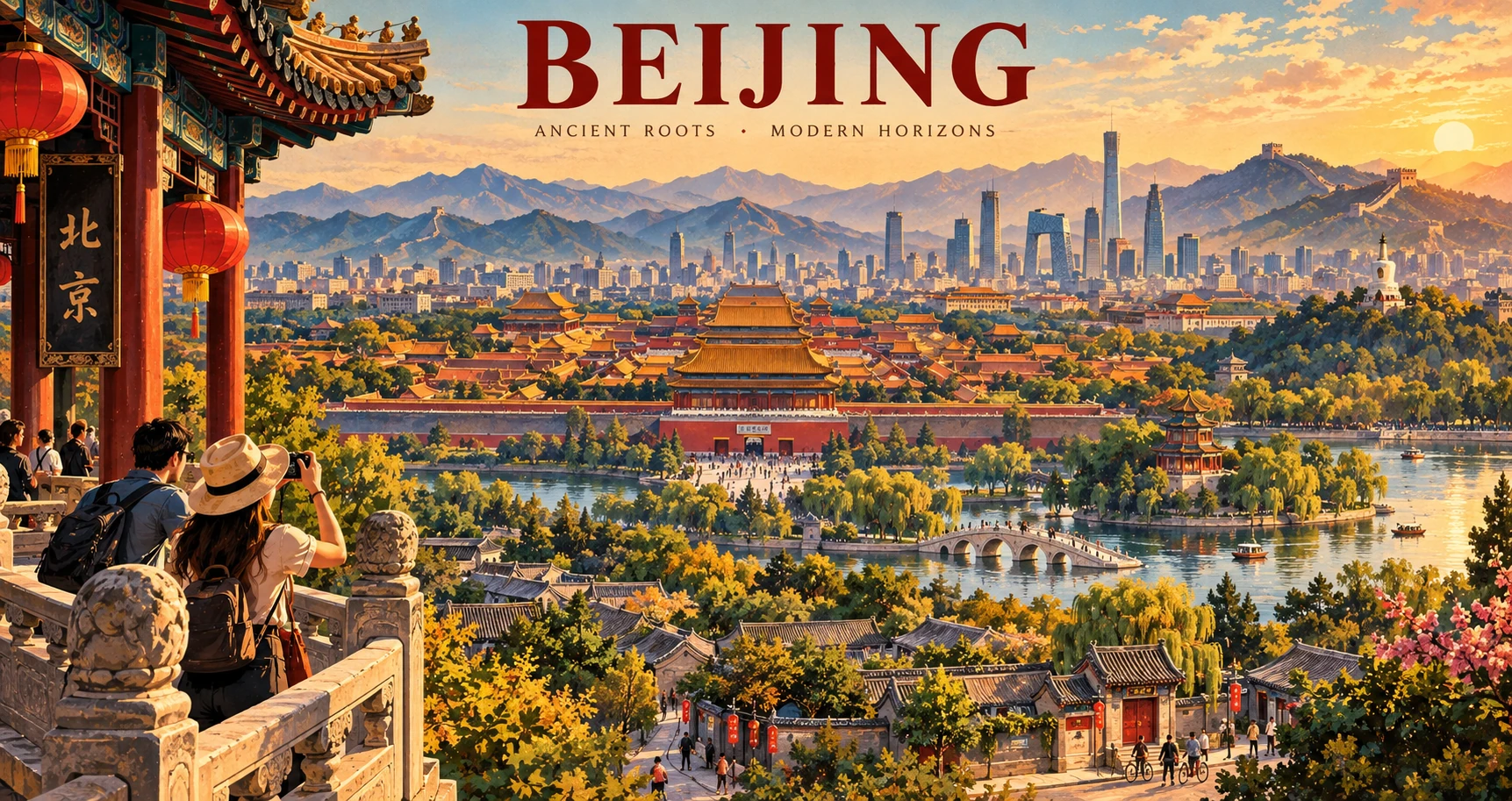 Illustrated panorama of Beijing, China