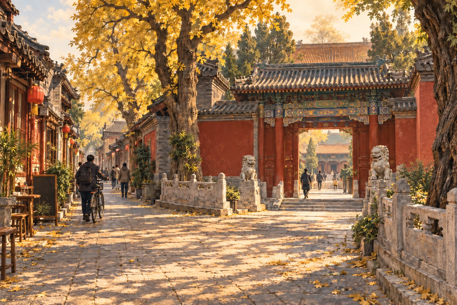 Illustrated Guozijian Street and Confucius Temple in Beijing, China