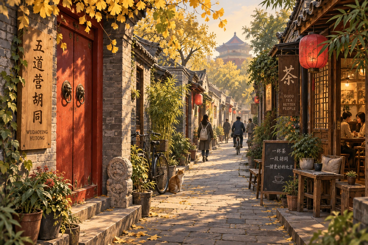 Illustrated Wudaoying Hutong in Beijing, China