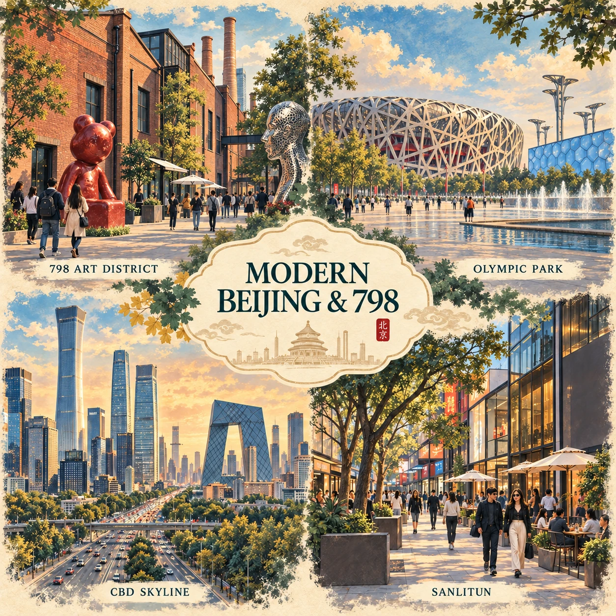 Illustrated Modern Beijing and 798 in Beijing, China