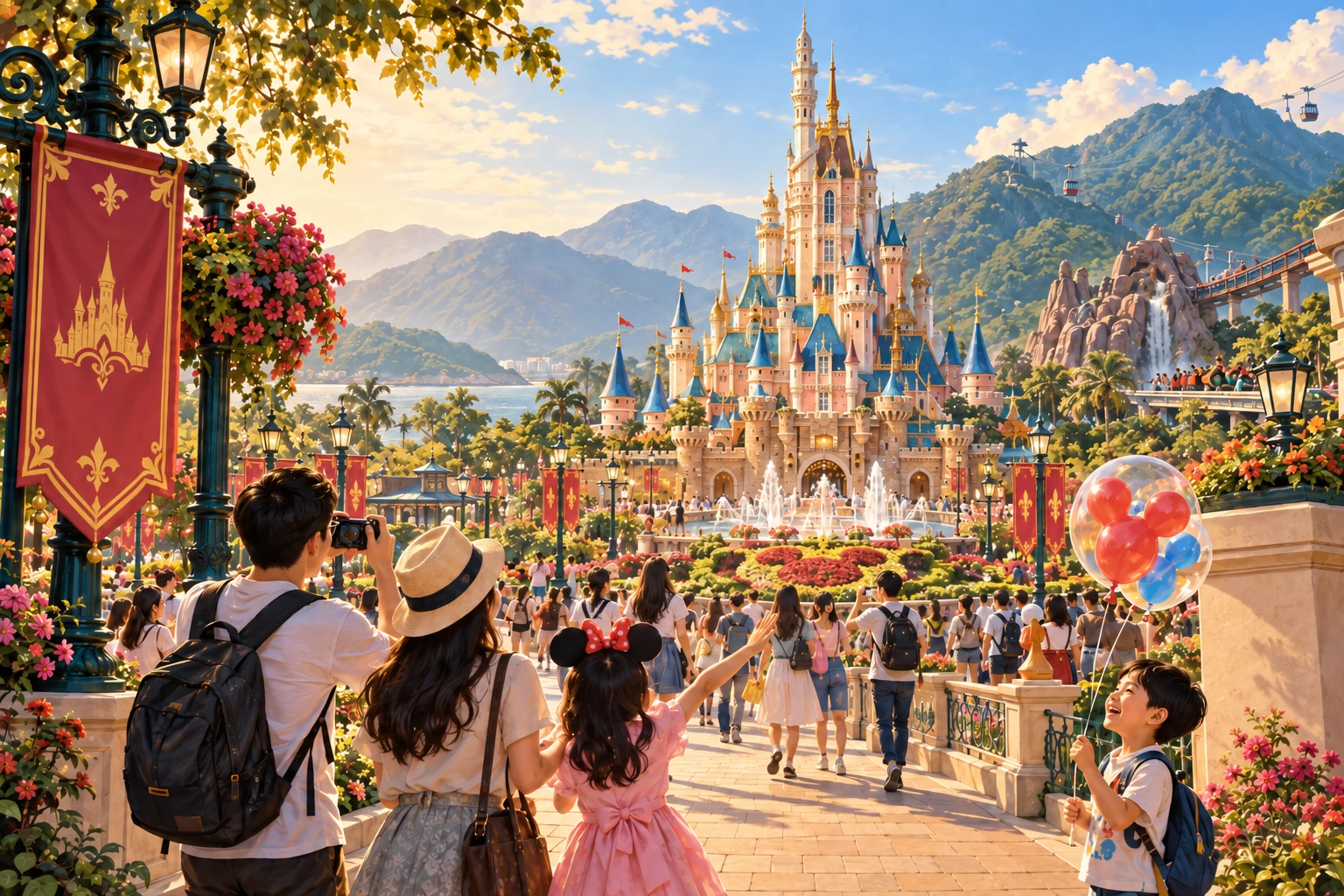Illustrated Hong Kong Disneyland day in Hong Kong, China