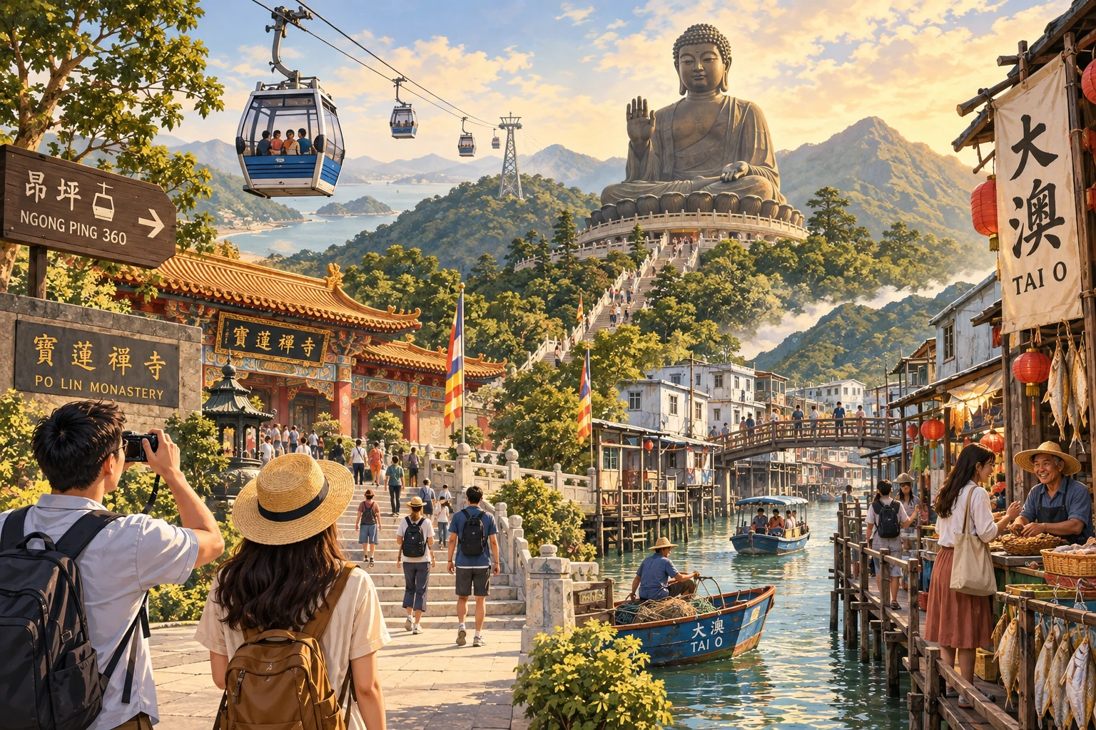 Illustrated Lantau Big Buddha and Tai O day tour in Hong Kong, China