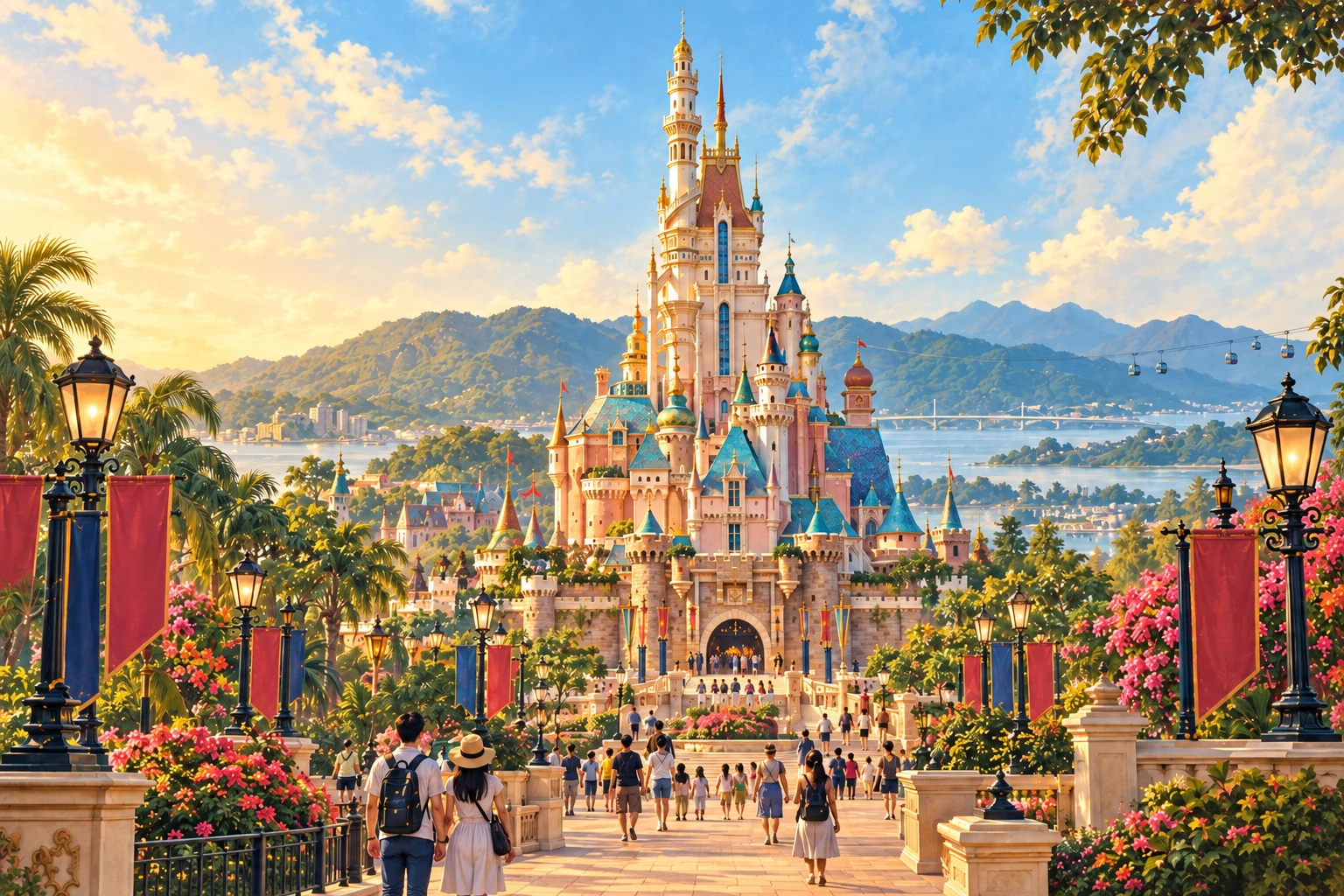 Illustrated Hong Kong Disneyland in Hong Kong, China
