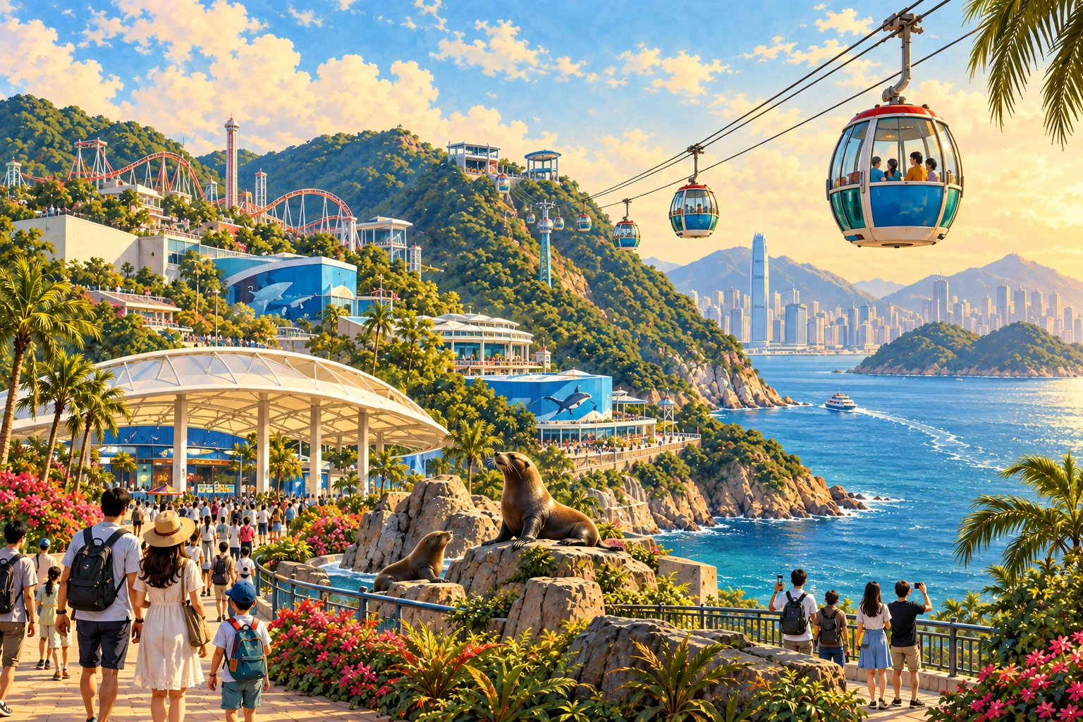 Illustrated Ocean Park Hong Kong in Hong Kong, China