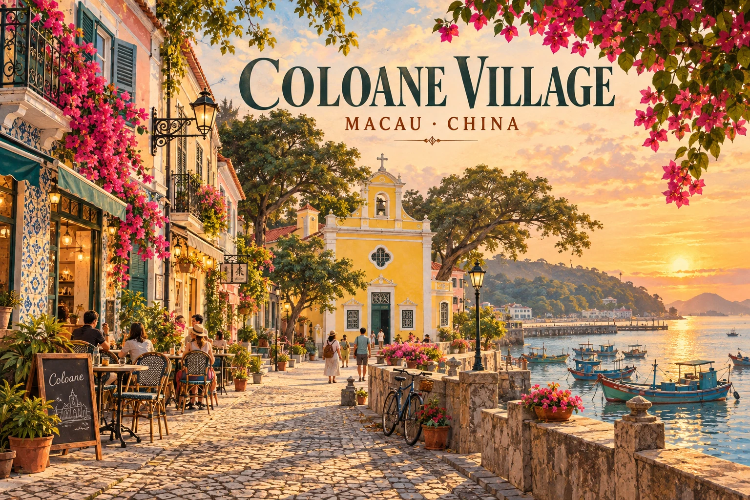 Illustrated Coloane Village in Macau, China