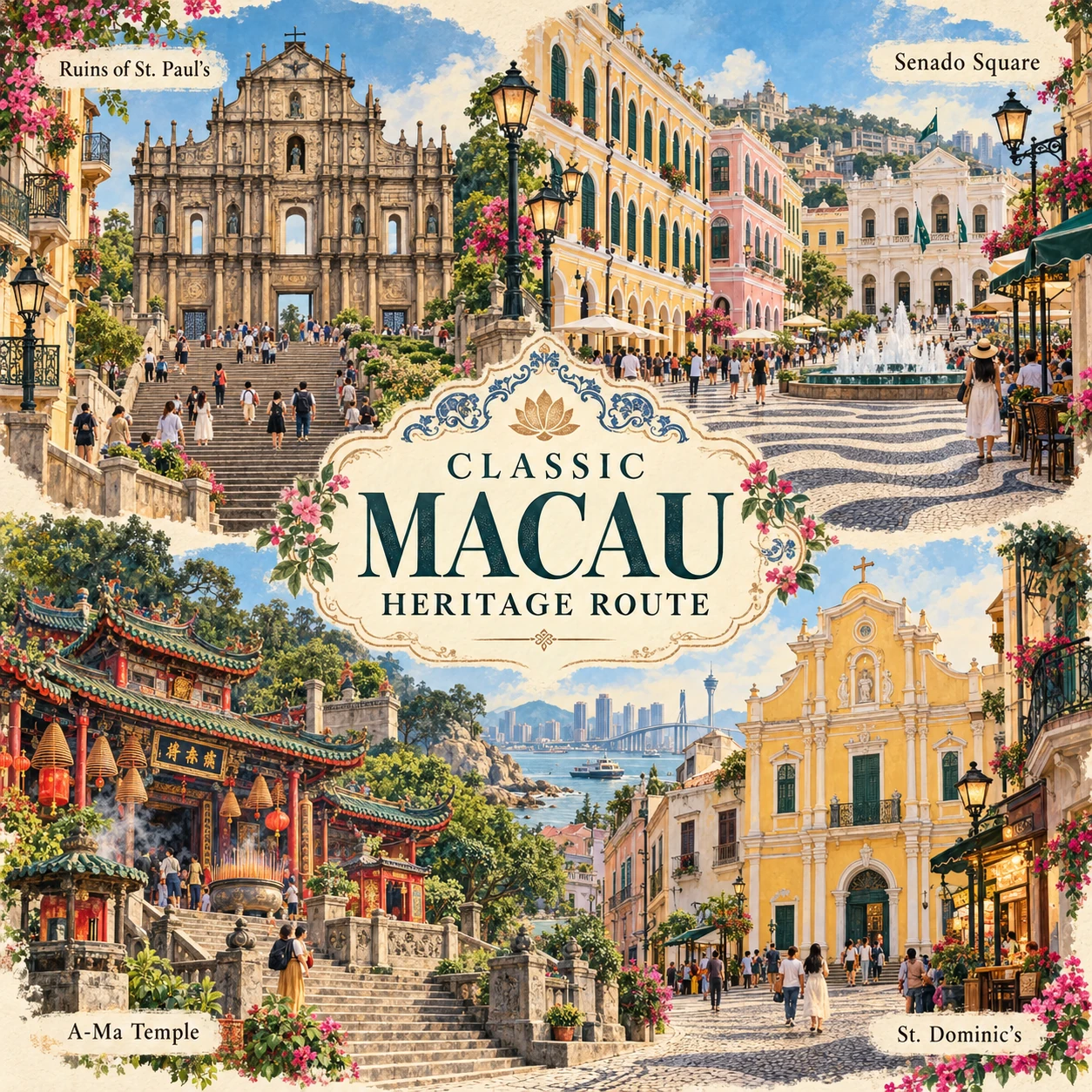 Illustrated Classic Macau heritage in Macau, China