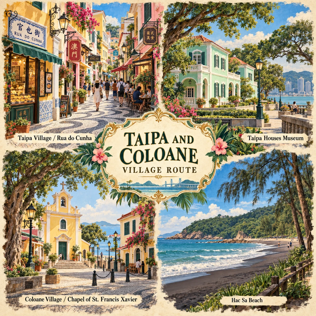 Illustrated Taipa and Coloane villages in Macau, China