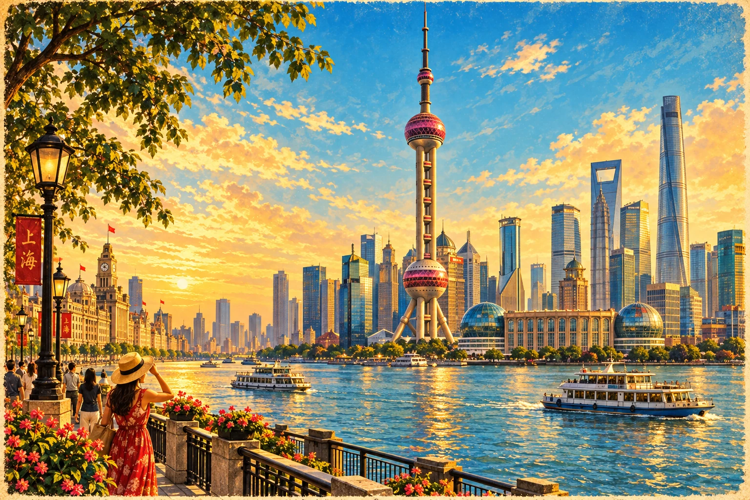 Illustrated Oriental Pearl Tower in Shanghai, China