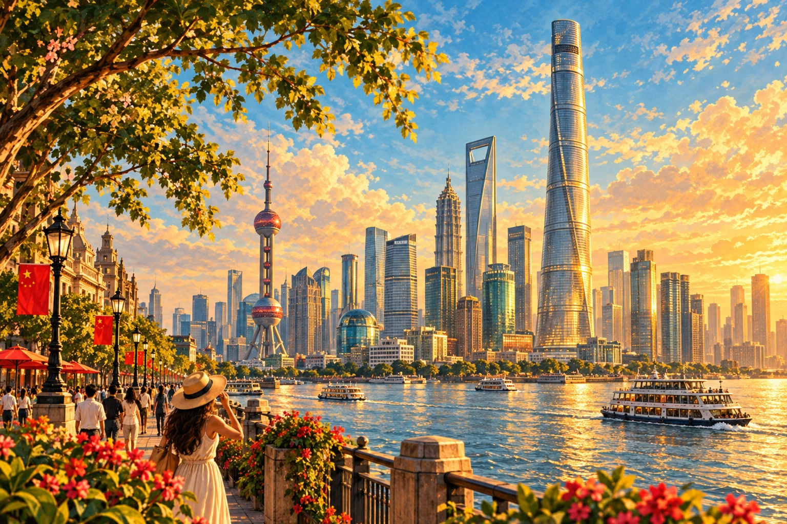 Illustrated Shanghai Tower in Shanghai, China