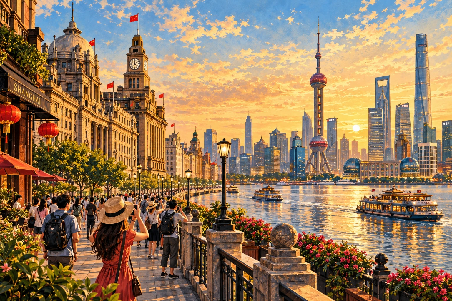 Illustrated The Bund in Shanghai, China
