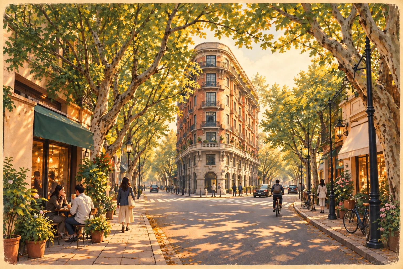Illustrated Wukang Road and Anfu Road in Shanghai, China