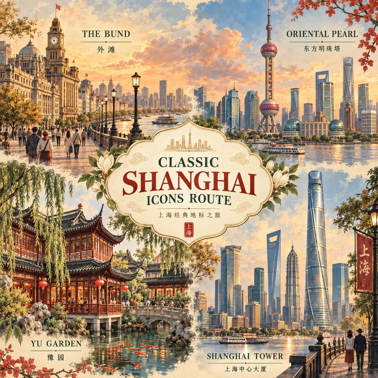 Illustrated Classic Shanghai icons in Shanghai, China