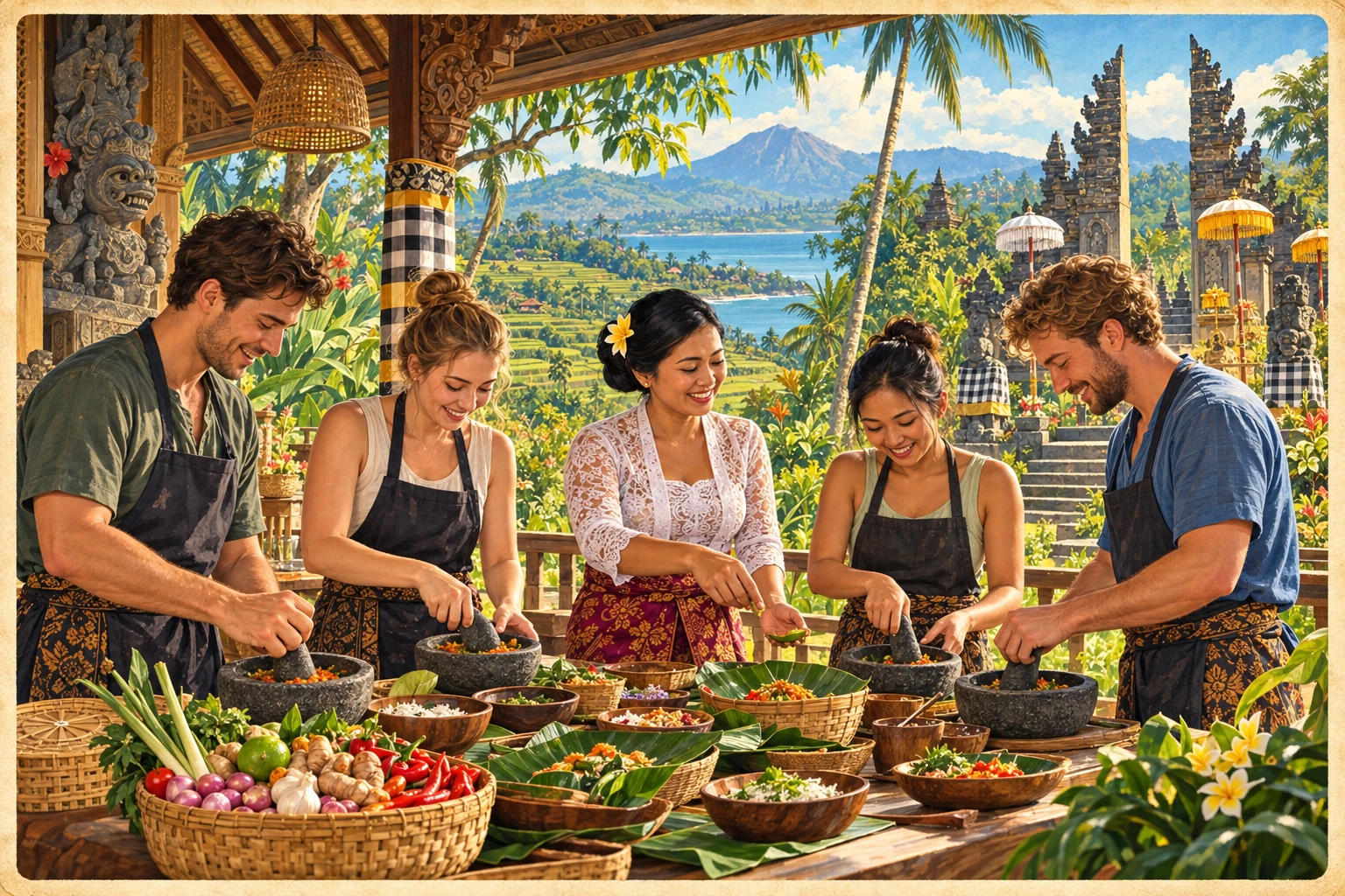 Illustrated Cook Balinese dishes experience