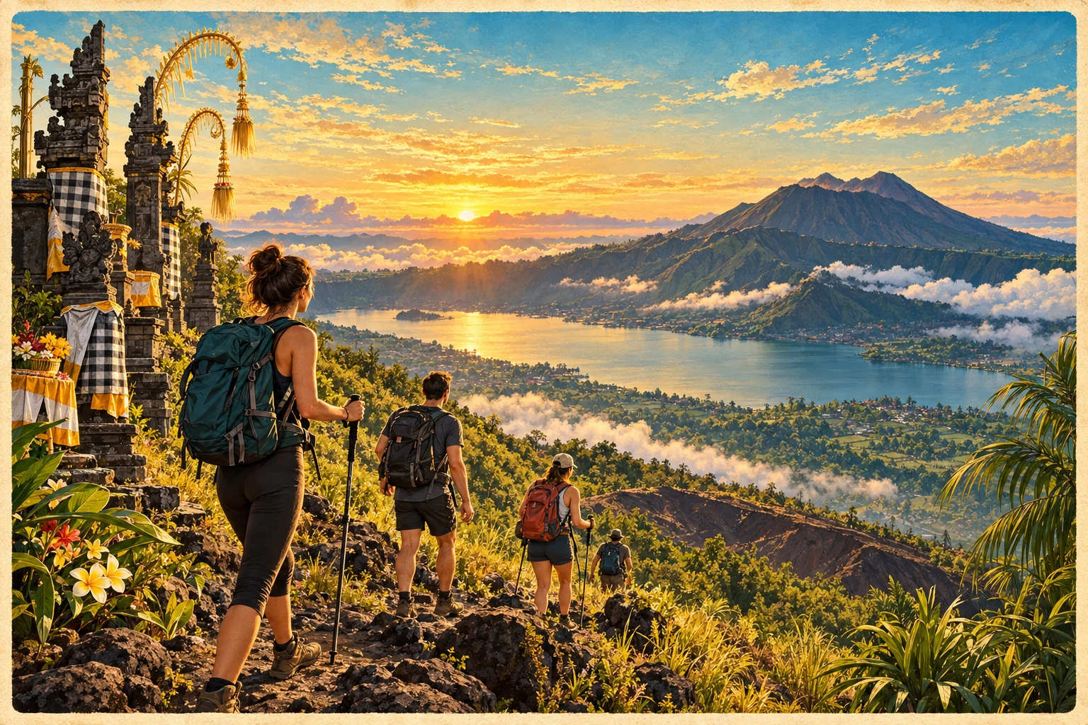 Illustrated Hike Mount Batur at sunrise experience