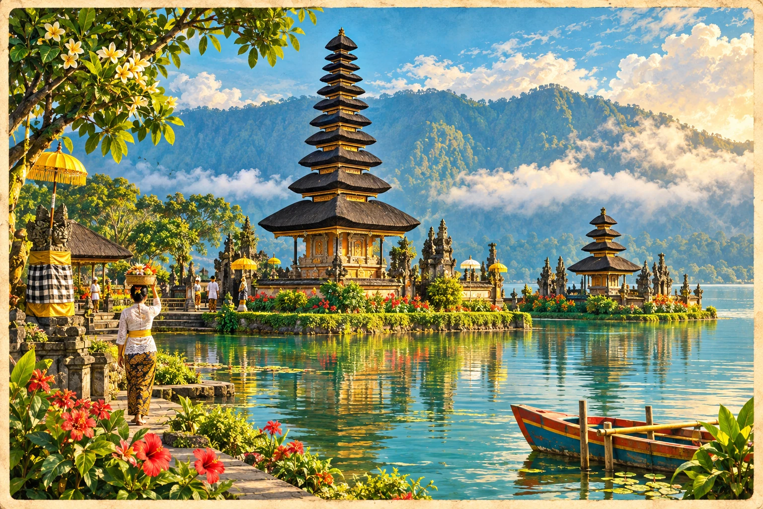 Illustrated Ulun Danu Beratan Temple