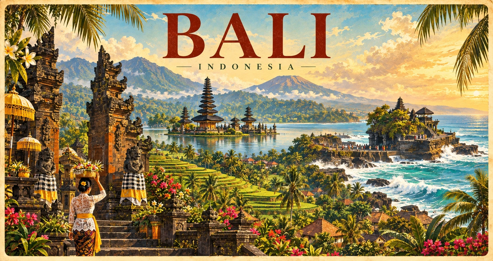 Premium illustrated panorama of Bali, Indonesia
