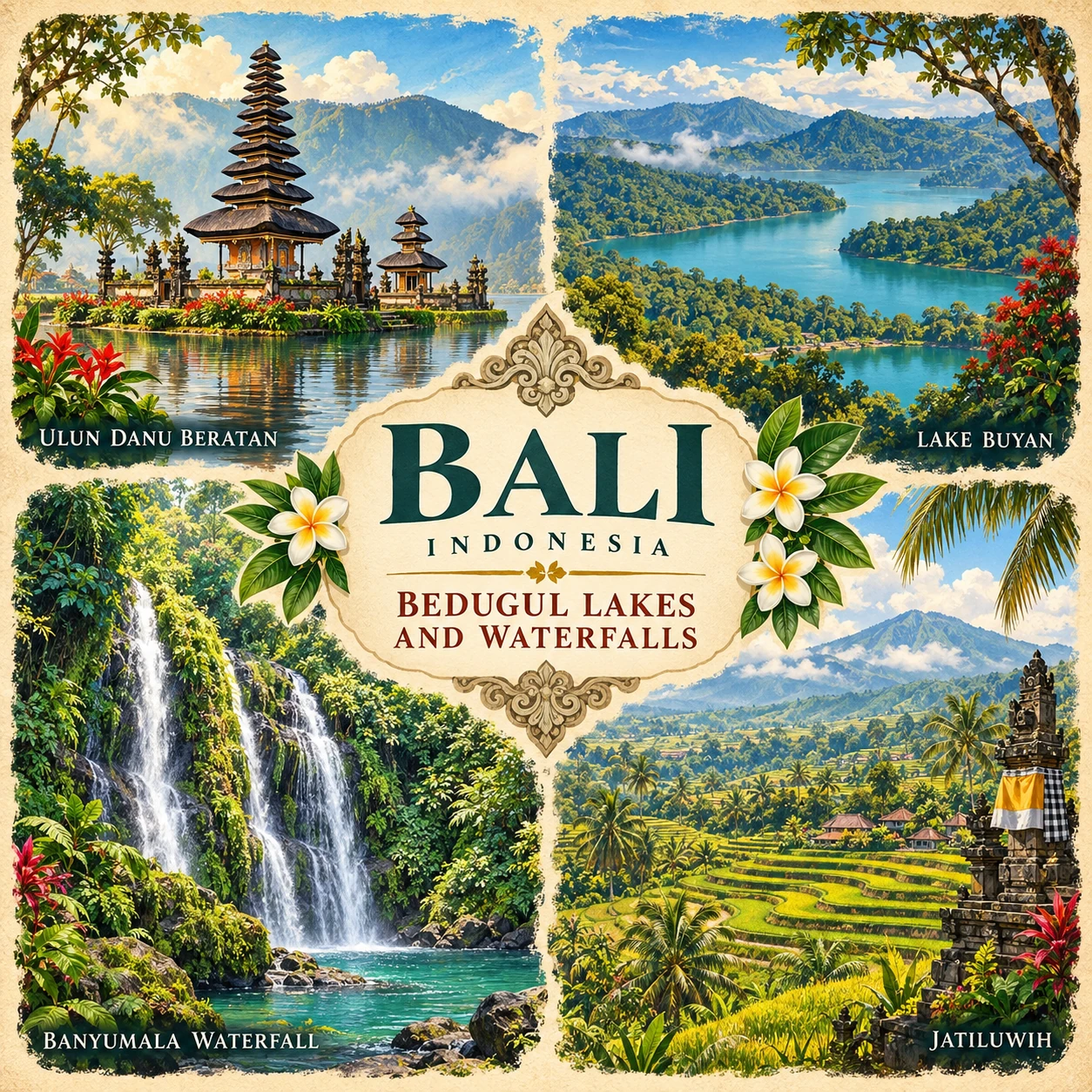 Illustrated Bedugul Lakes & Waterfalls route