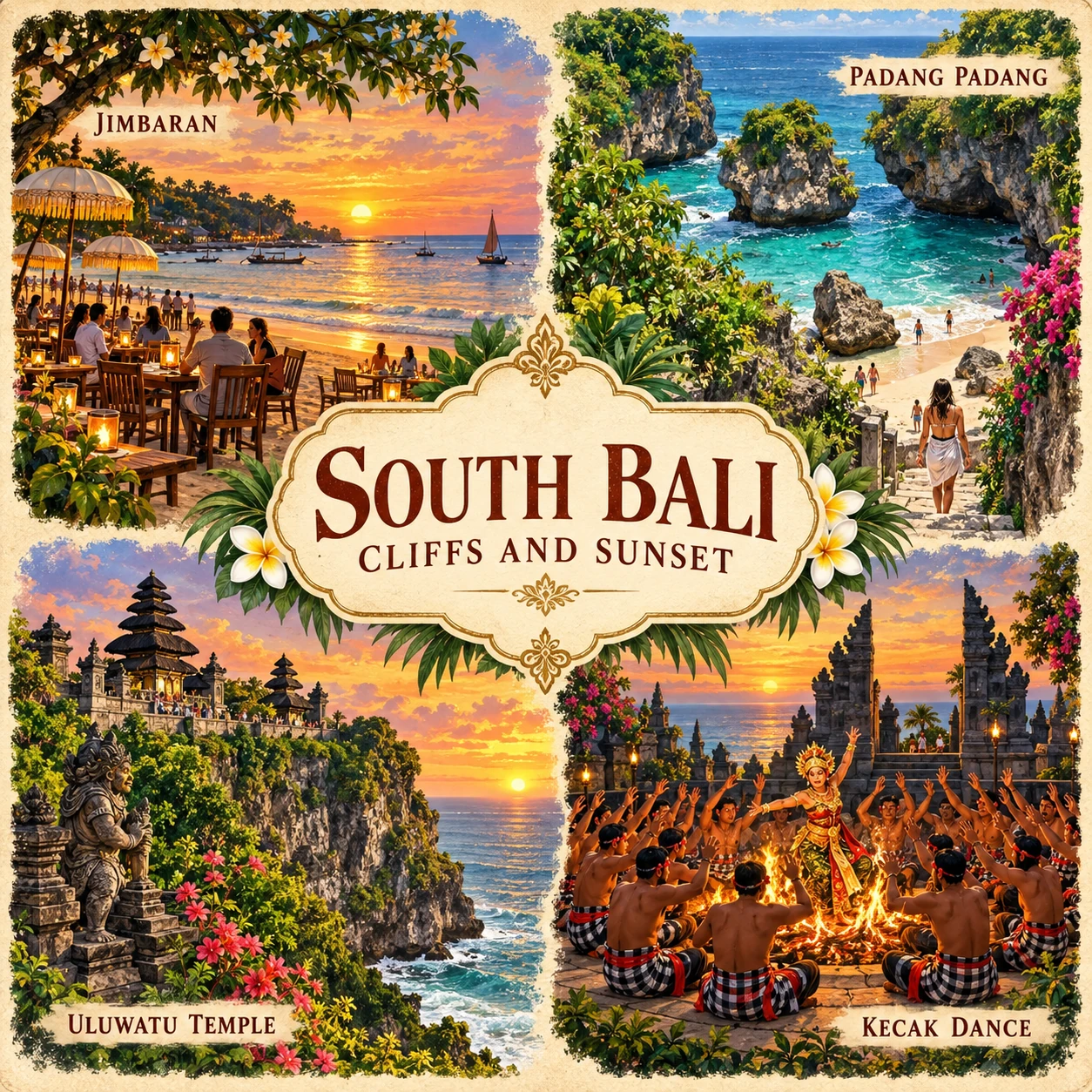 Illustrated South Bali Cliffs & Sunset route
