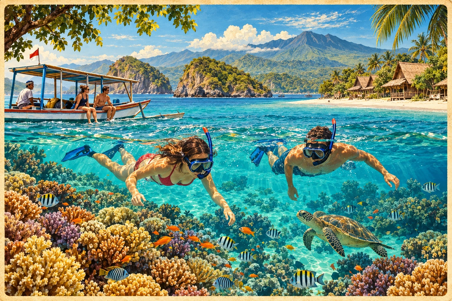 Illustrated Snorkel around the three Gili islands experience