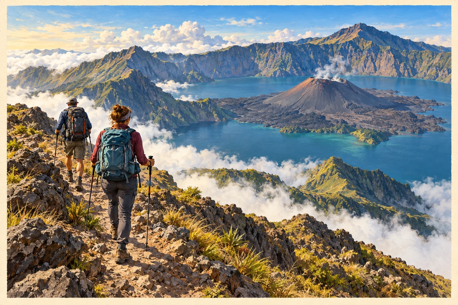 Illustrated Trek to the Rinjani crater rim experience