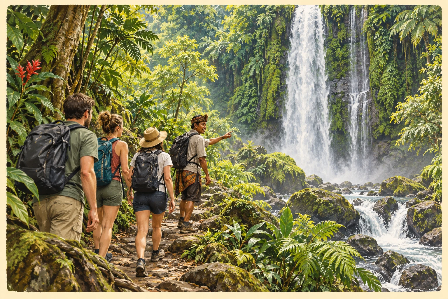Illustrated Walk to the Senaru waterfalls experience