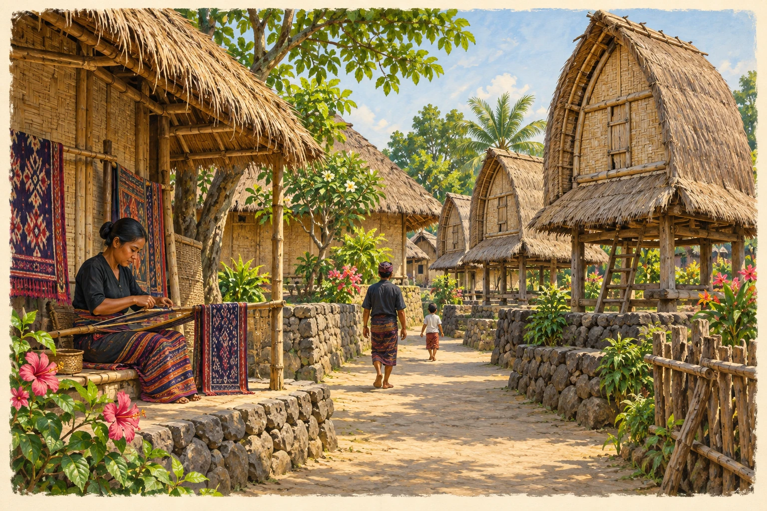 Illustrated Sade Sasak Village