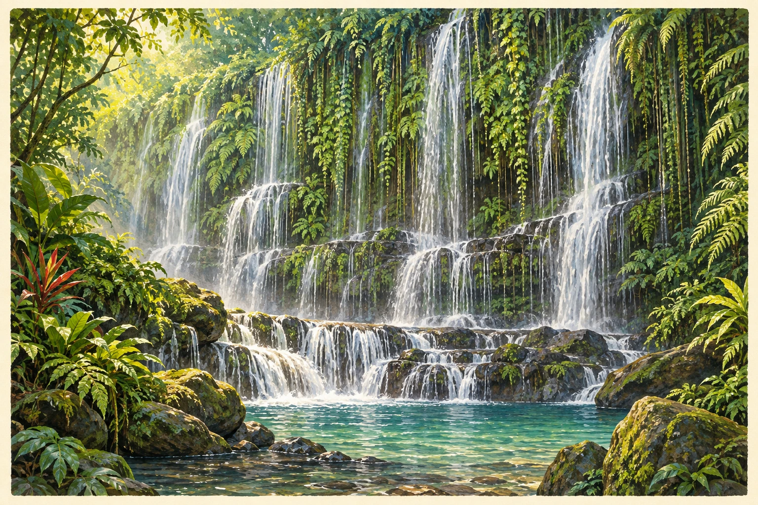Illustrated Benang Kelambu Waterfall