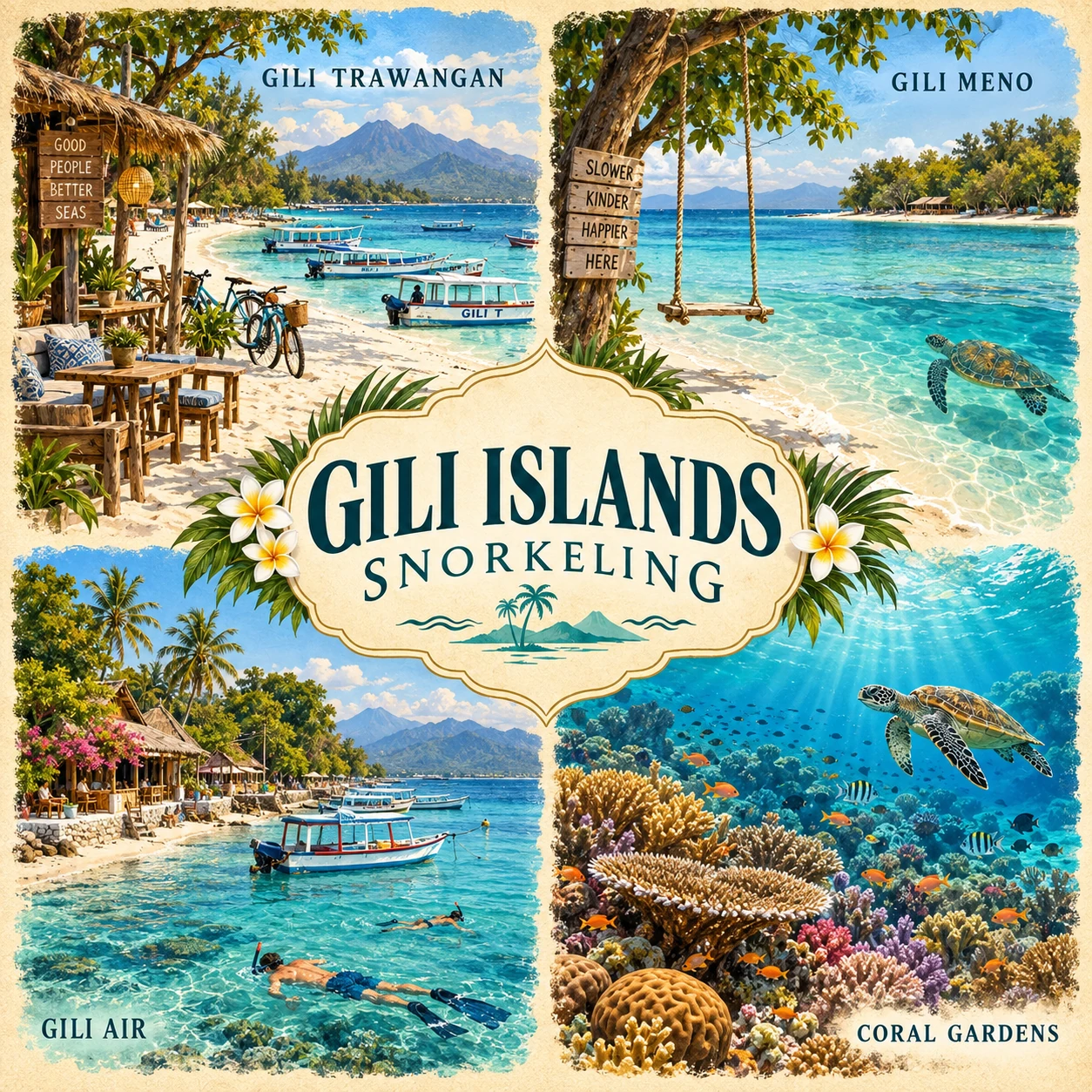 Illustrated Gili Islands Snorkeling route