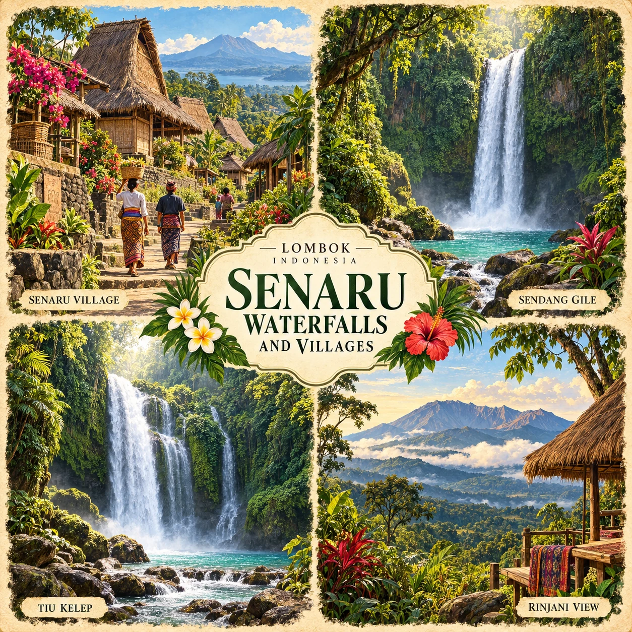 Illustrated Senaru Waterfalls & Villages route