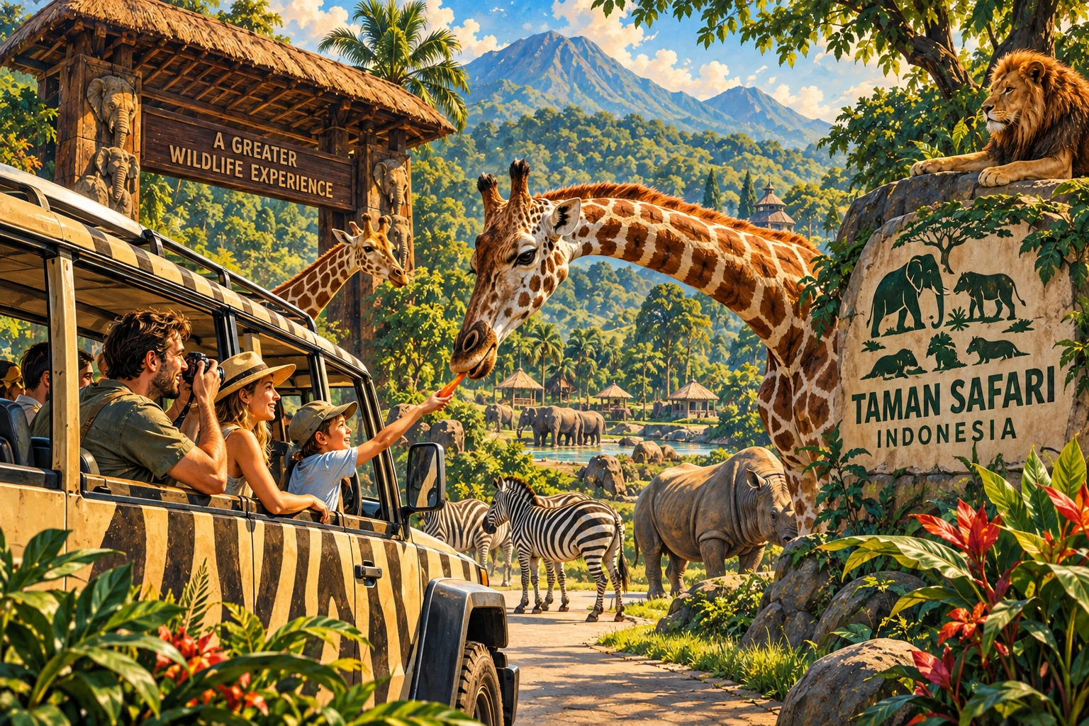 Illustrated Visit Taman Safari from Jakarta experience