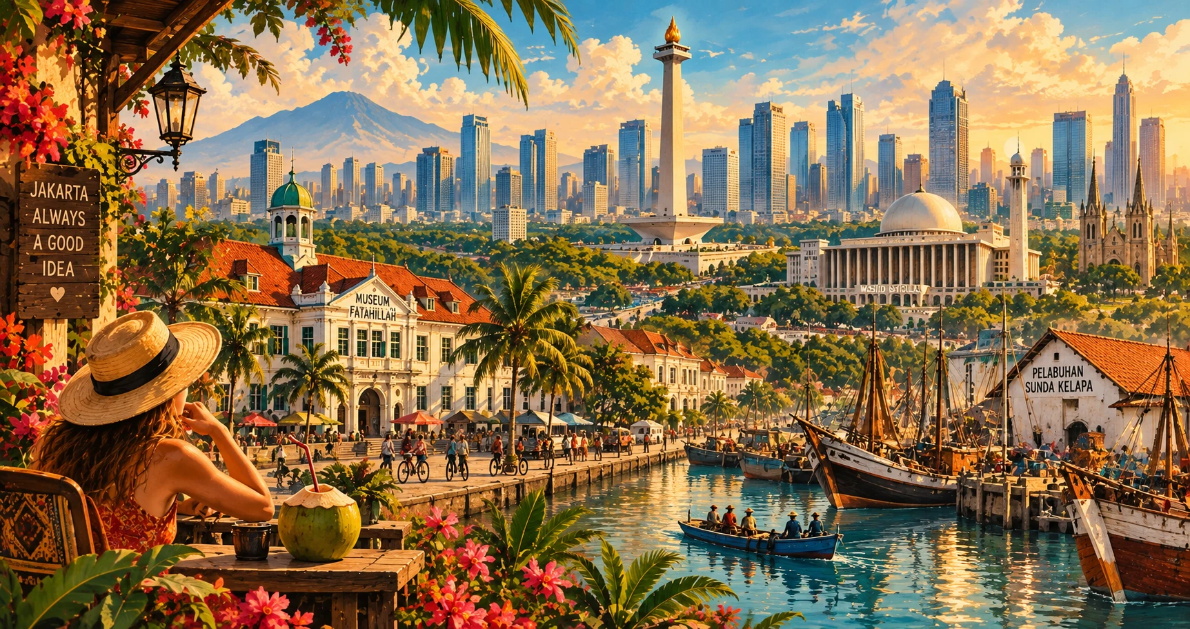 Premium illustrated panorama of Jakarta, Indonesia