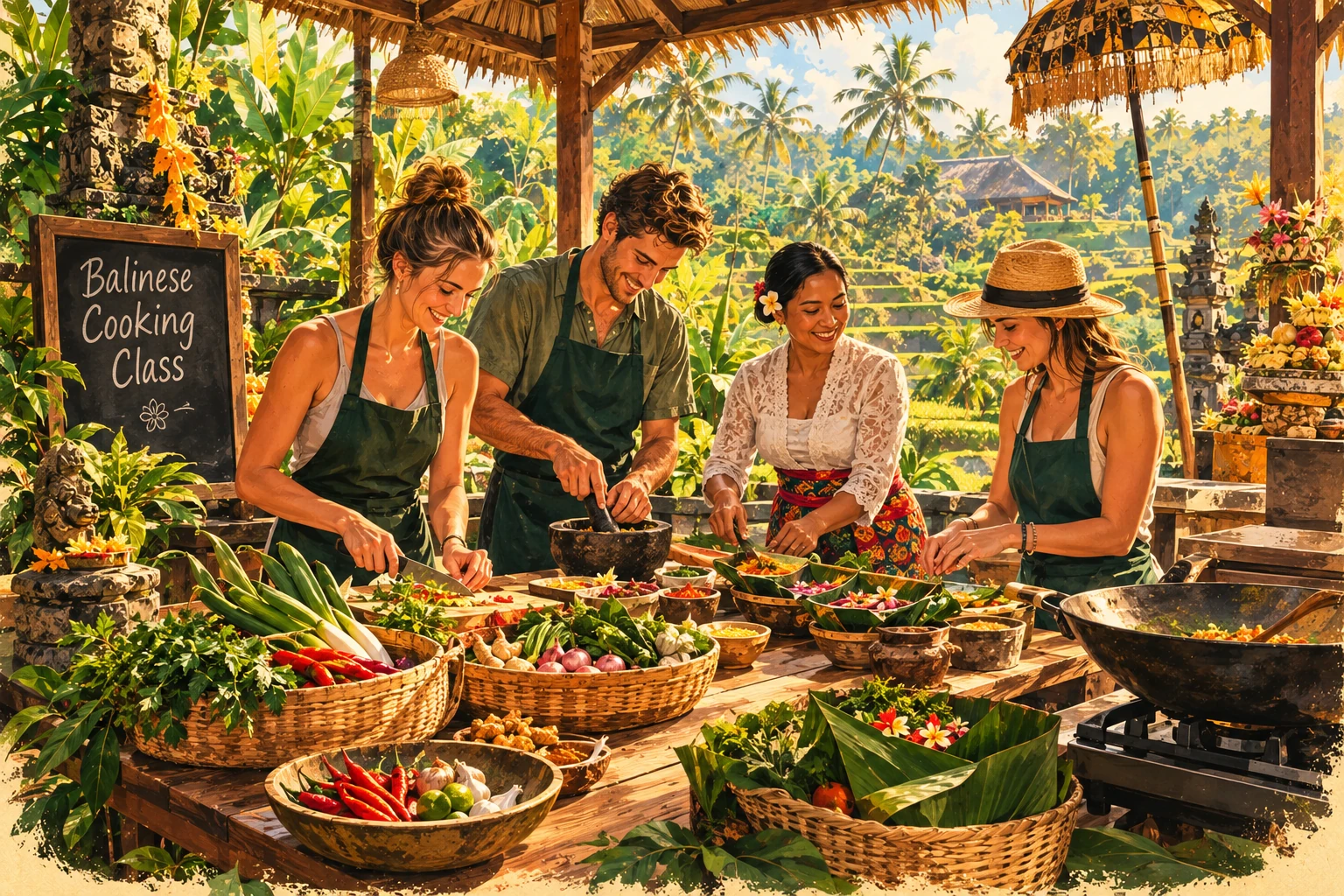 Illustrated Cook Balinese dishes experience