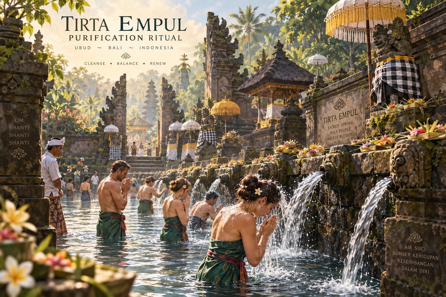Illustrated Join a Tirta Empul purification ritual experience