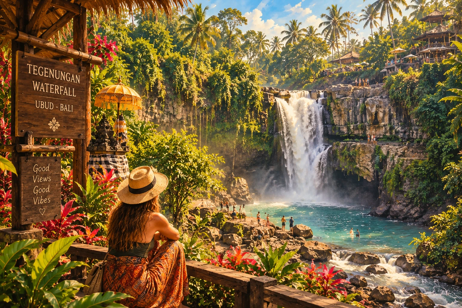 Illustrated Tegenungan Waterfall
