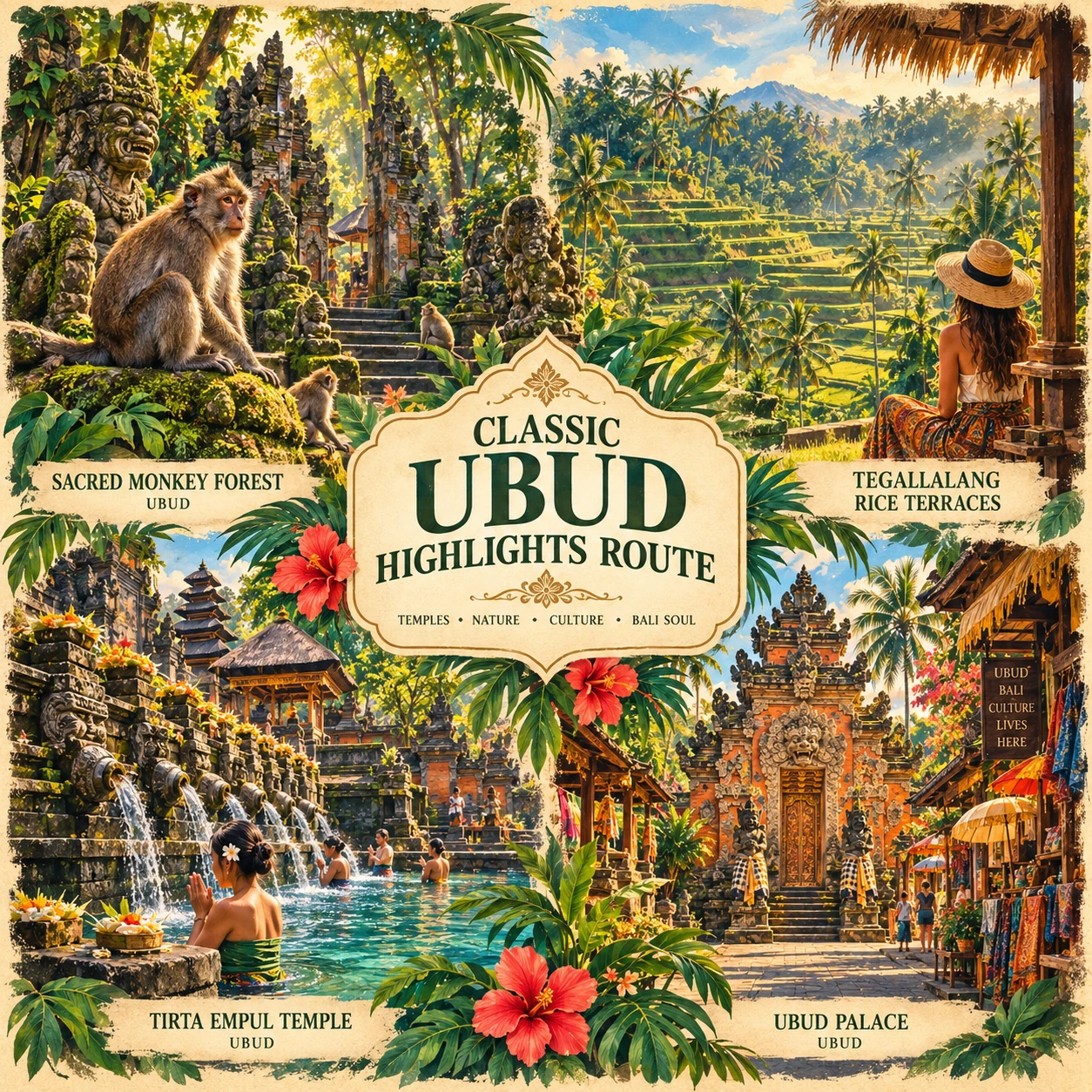 Illustrated Classic Ubud Highlights route