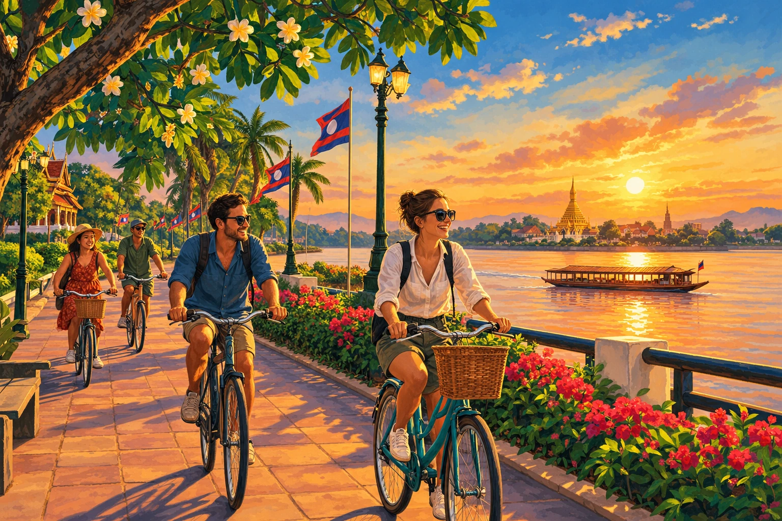 Illustrated Mekong Sunset Cycling Tour