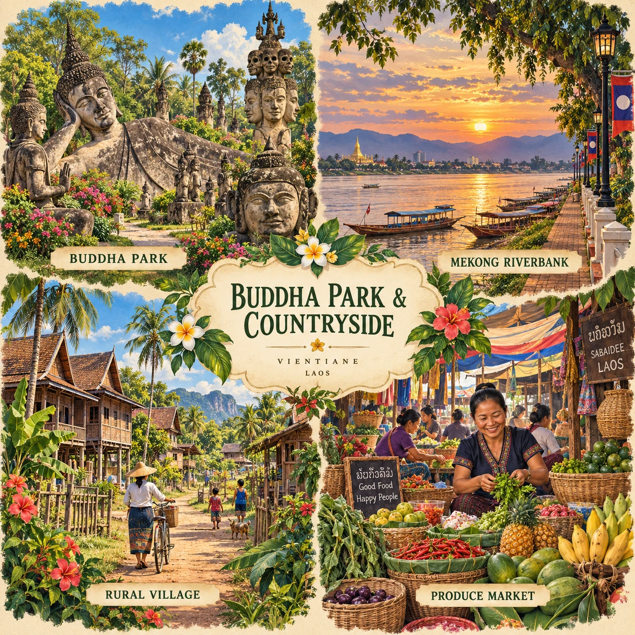 Illustrated Buddha Park And Countryside Route