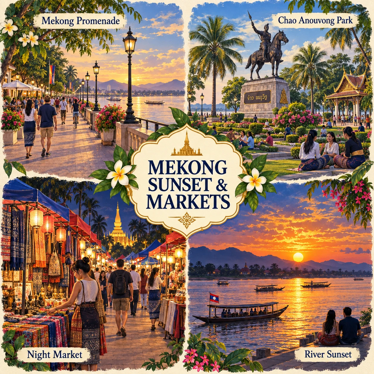 Illustrated Mekong Sunset And Markets Route