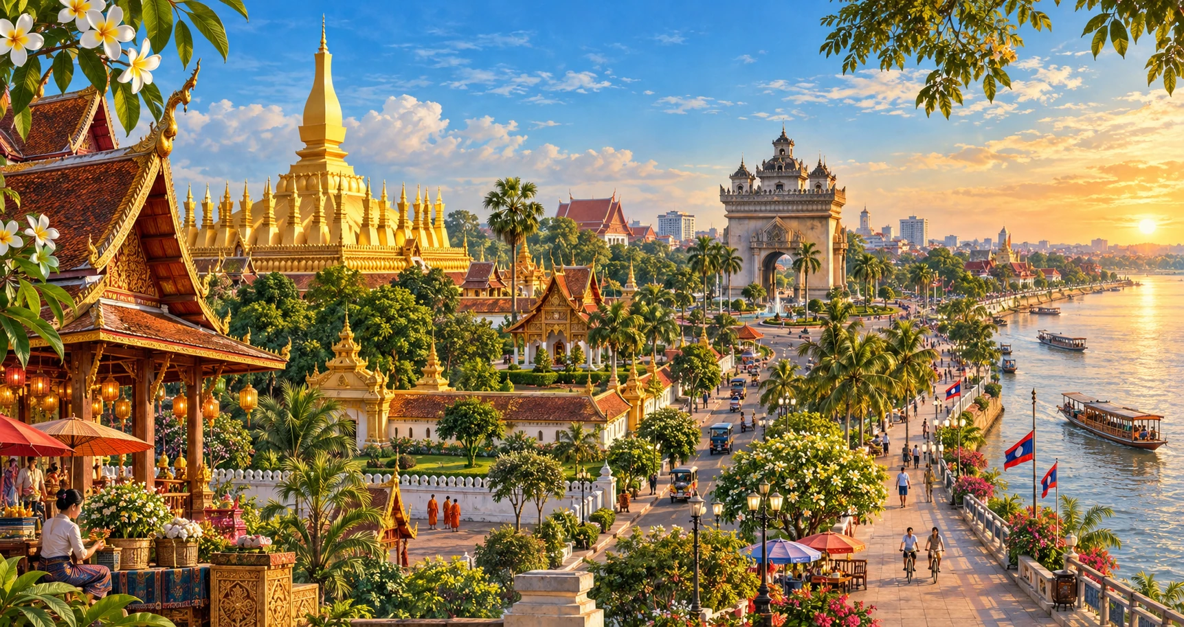 Illustrated Laos travel panorama