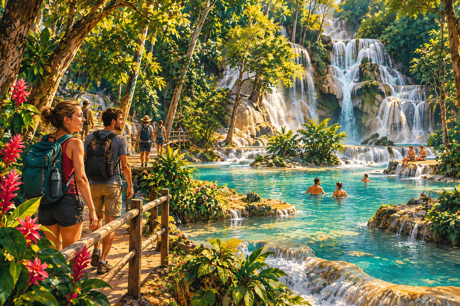 Illustrated Kuang Si Waterfall Tour